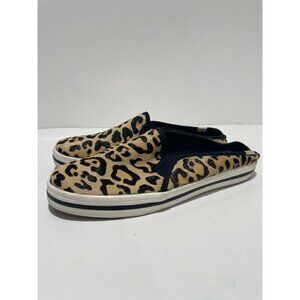KATE SPADE KEDS DOUBLE DECKER SLIP-ON SNEAKERS LEOPARD PRINT WOMENS 8 BACKLESS